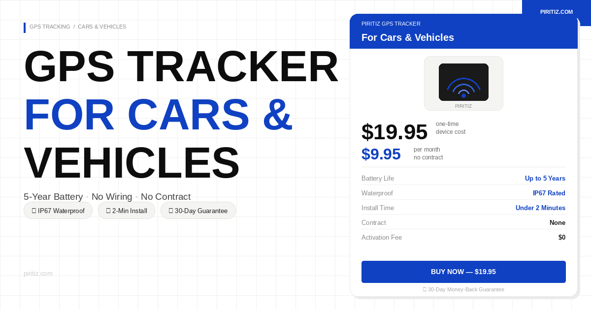 Best GPS tracker for cars - Piritiz battery-powered hidden tracker
